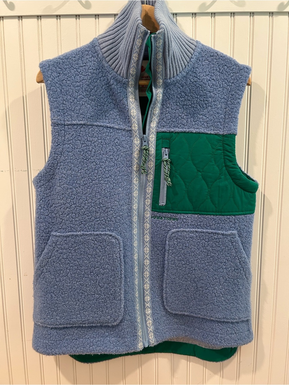Kari Traa Blue Sherpa Vest with Green Quilted Pocket